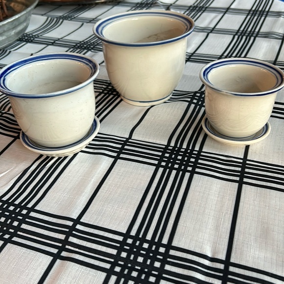 Vintage Nesting Planter Flower Pots blue and White - Picture 1 of 1